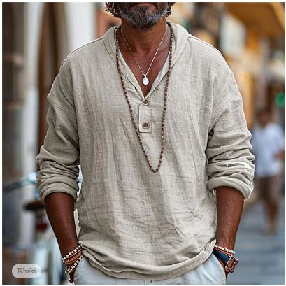 Nathan | Casual Long Sleeve Linen Popover Shirt 5
