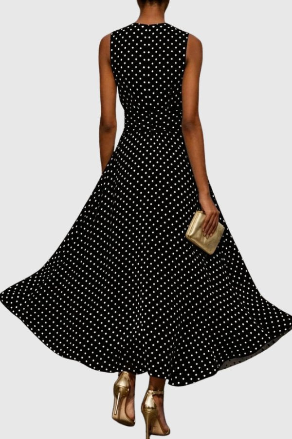 Nicole | Polka Dot Sleeveless Ruffle Hem Maxi Dress 3