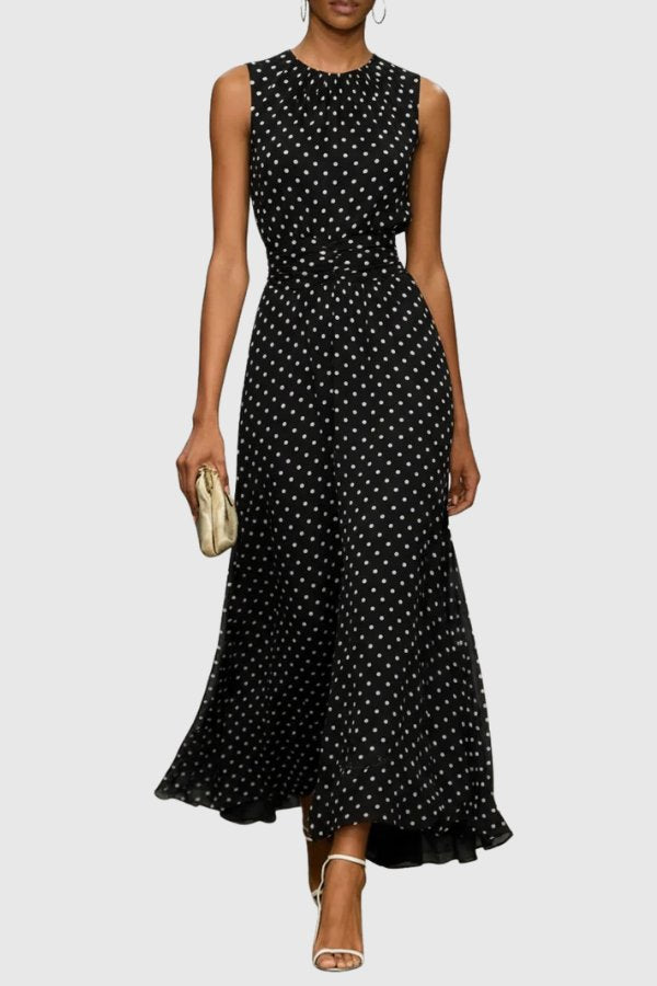 Nicole | Polka Dot Sleeveless Ruffle Hem Maxi Dress 4