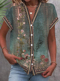 Isabella | Artistic Watercolor Bohemian Floral Blouse