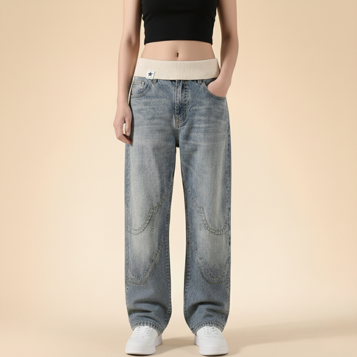 Nora | Wide Leg Baggy Jeans – Vintage-Washed, Comfortable & Trendy 0