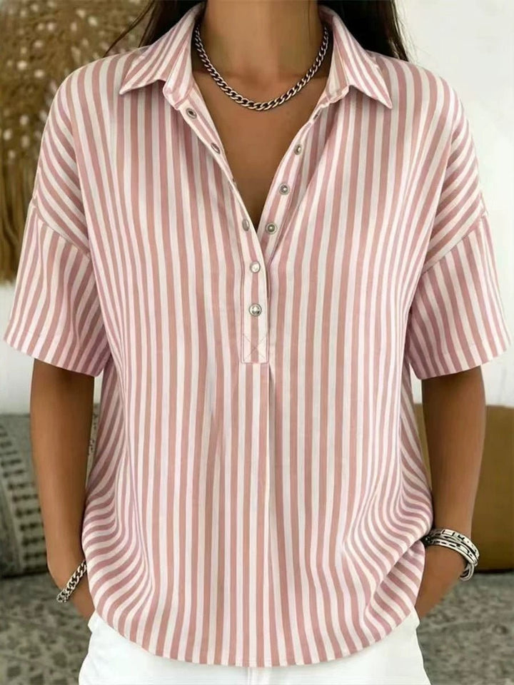 Penelope | Comfortable And Chic Striped Collared Blouse 3