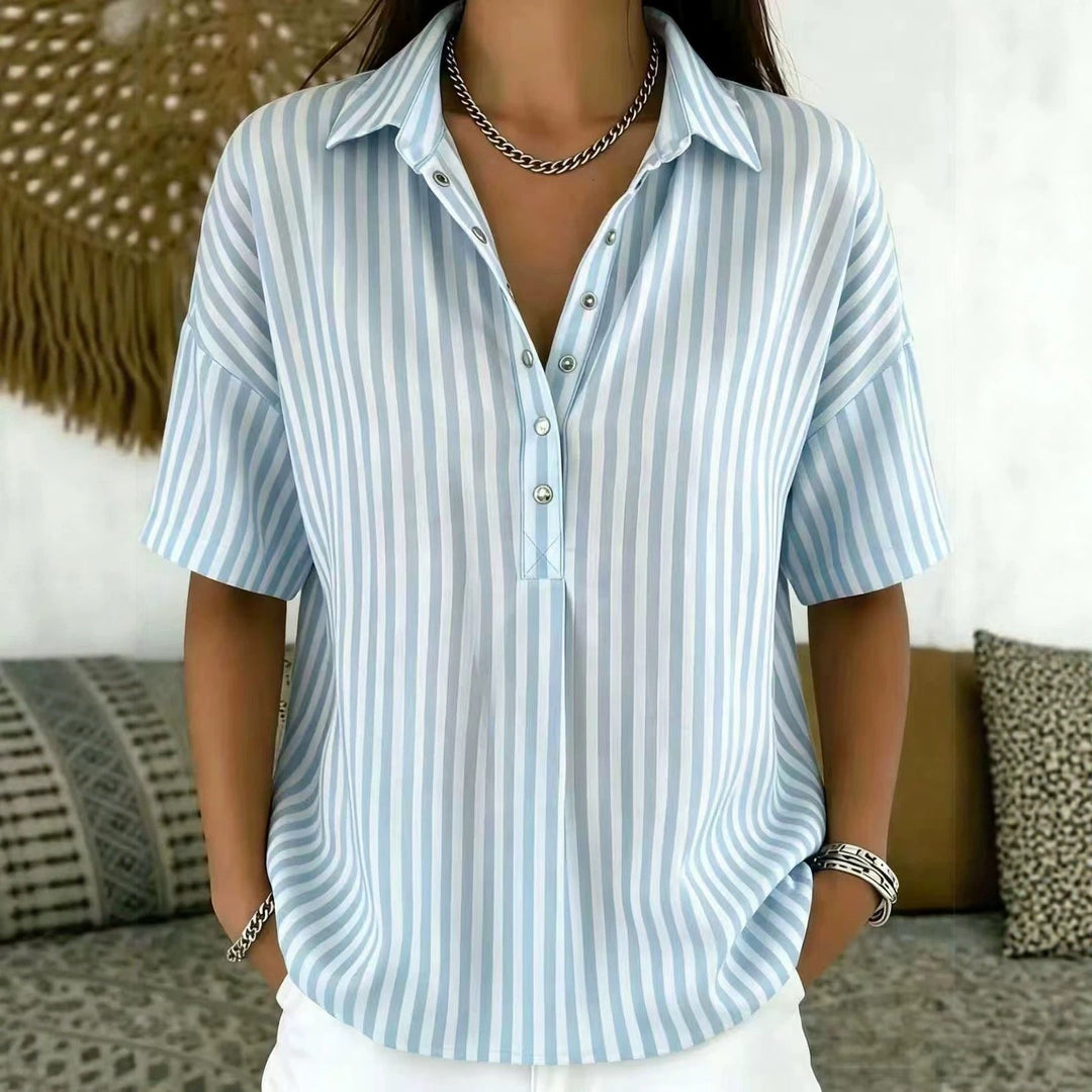 Penelope | Comfortable And Chic Striped Collared Blouse 6