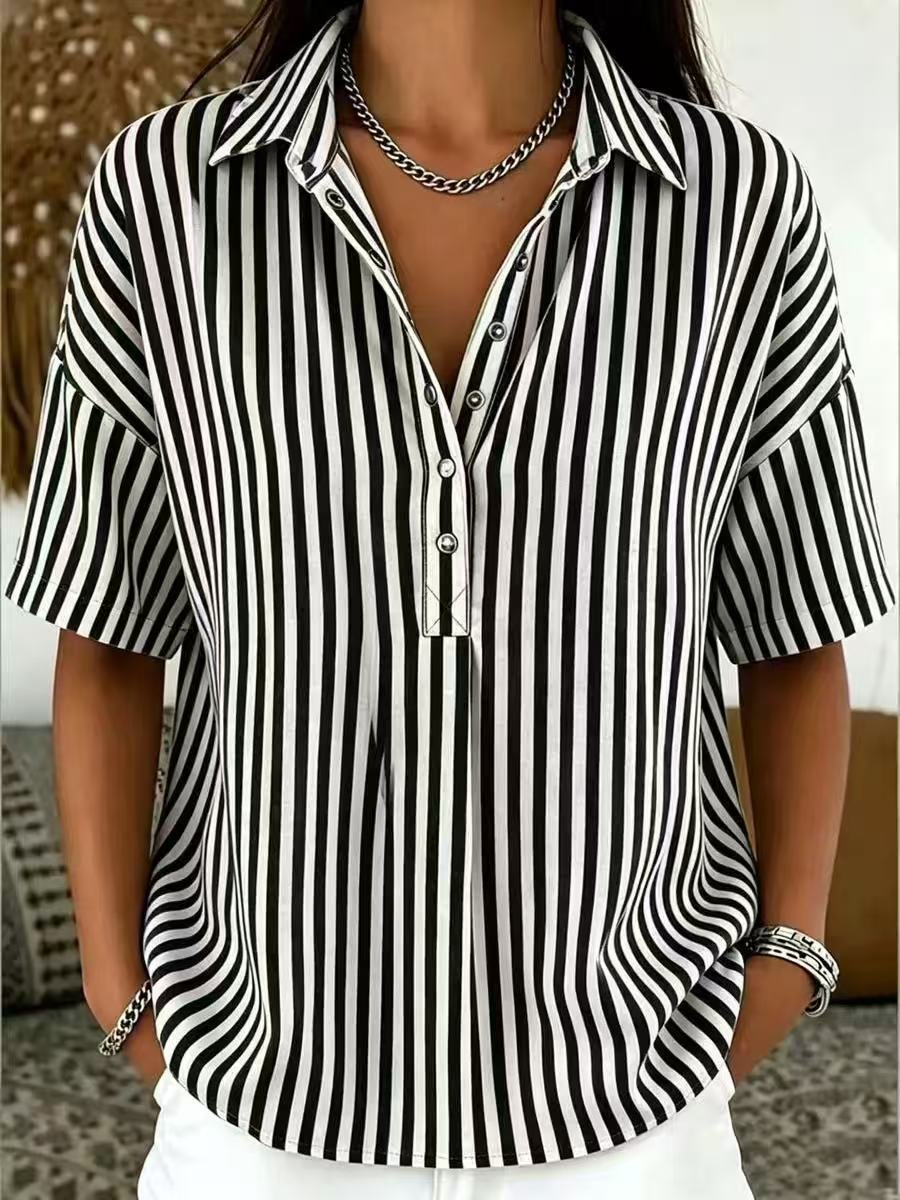 Penelope | Comfortable And Chic Striped Collared Blouse 8