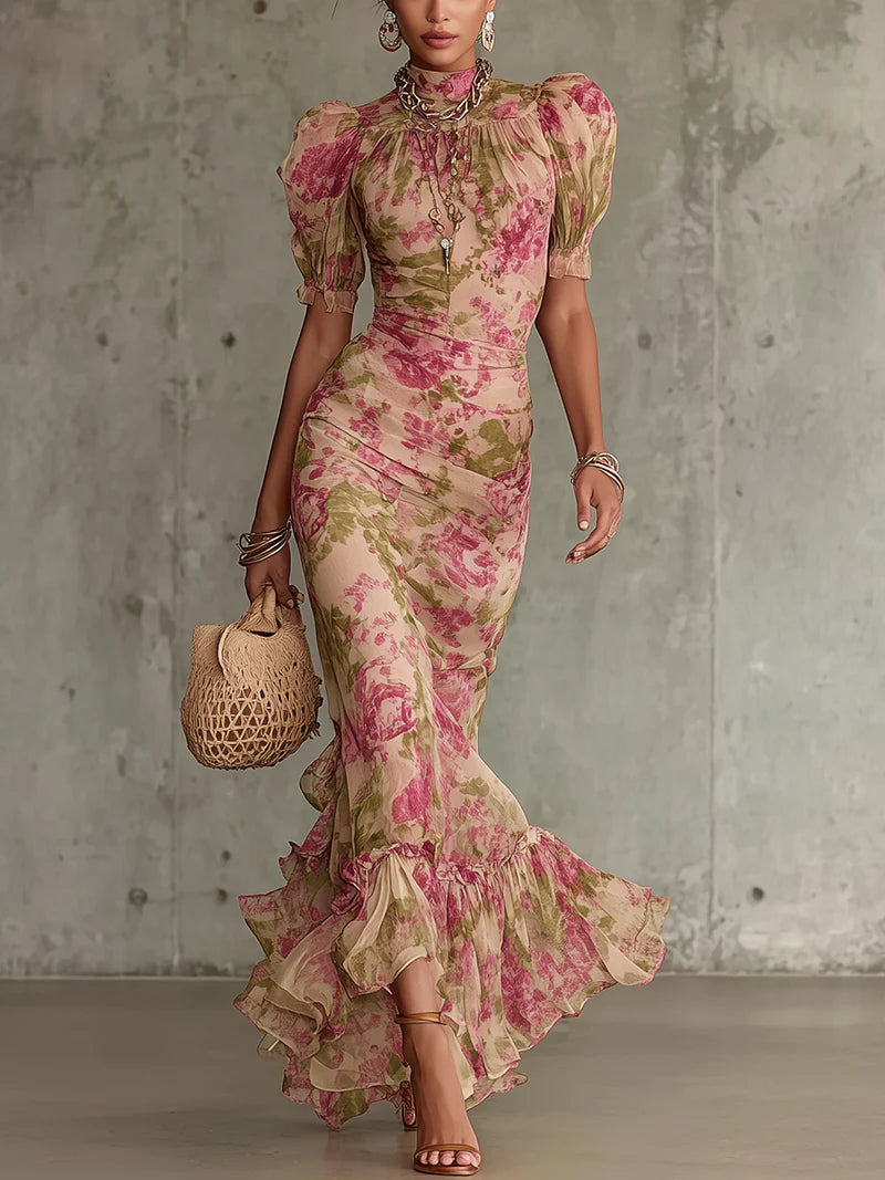 Ravina | Elegant Floral Maxi Dress with Sleeves - Flowing Long Dress for Women 0