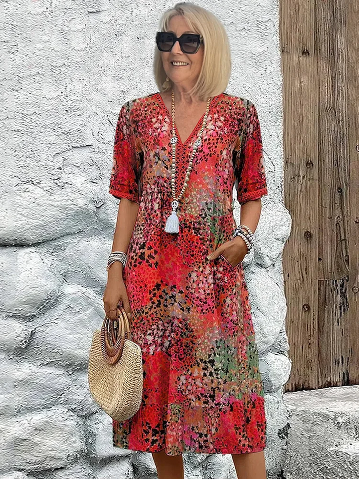 Ravina | Floral Pink Midi Dress – Elegant, Relaxed Fit &amp; Comfortable for Women 1