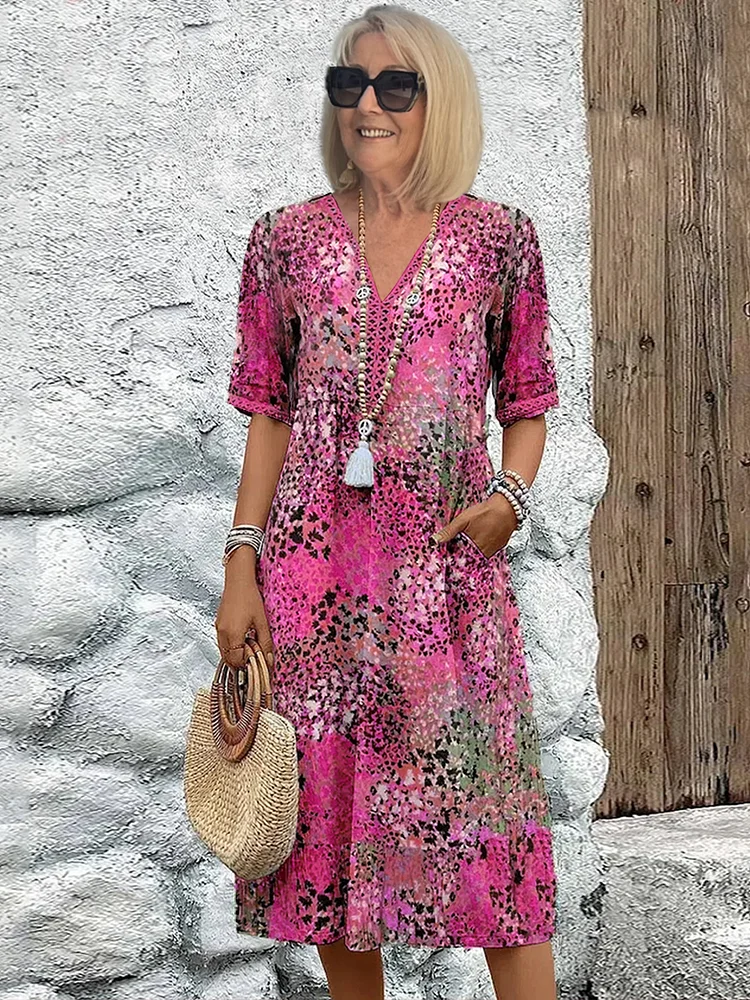 Ravina | Floral Pink Midi Dress – Elegant, Relaxed Fit &amp; Comfortable for Women 3
