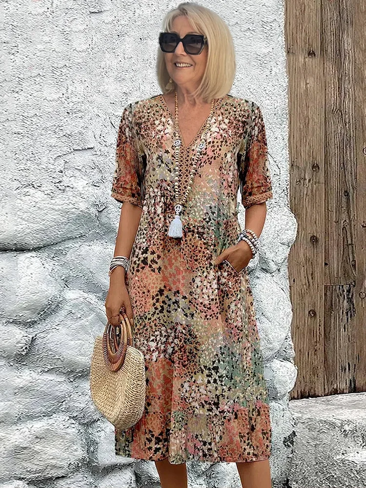 Ravina | Floral Pink Midi Dress – Elegant, Relaxed Fit &amp; Comfortable for Women 5