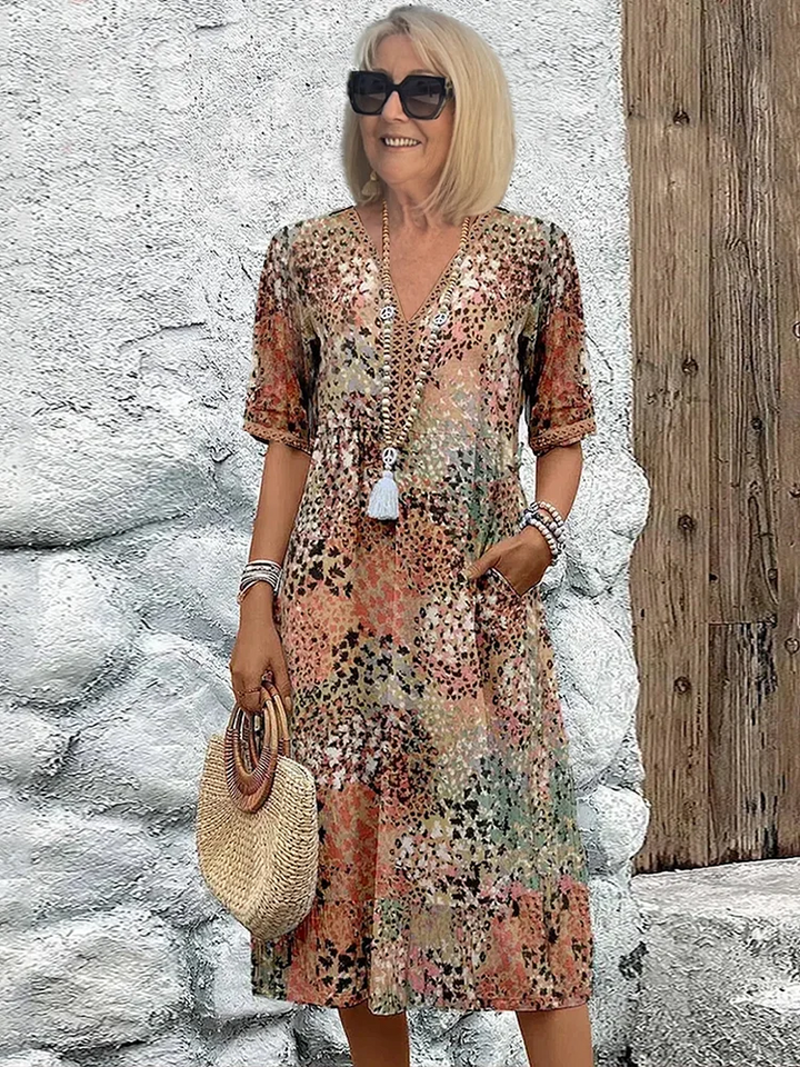 Ravina | Floral Pink Midi Dress – Elegant, Relaxed Fit &amp; Comfortable for Women 5