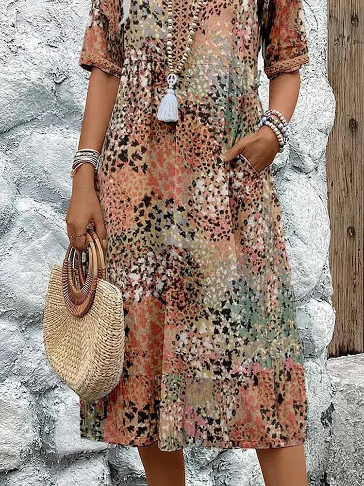 Ravina | Floral Pink Midi Dress – Elegant, Relaxed Fit &amp; Comfortable for Women 7