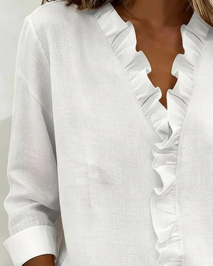 Riviera | Elegant Lightweight Women's Blouse – Summer Tops for Women with Ruffled V Neck 5