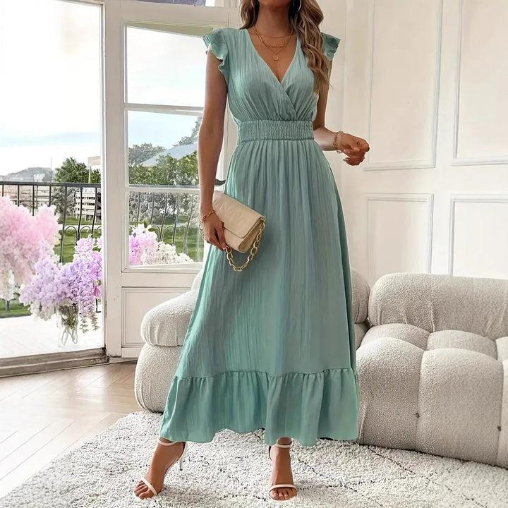 Sarah | Elegant and Versatile V-Neck Ruffle Maxi Dress 0