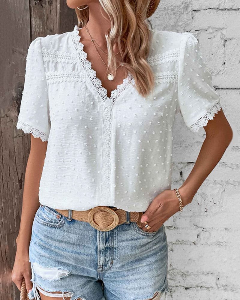 Sarah | Romantic And Breezy Bohemian Swiss Dot Blouse 1