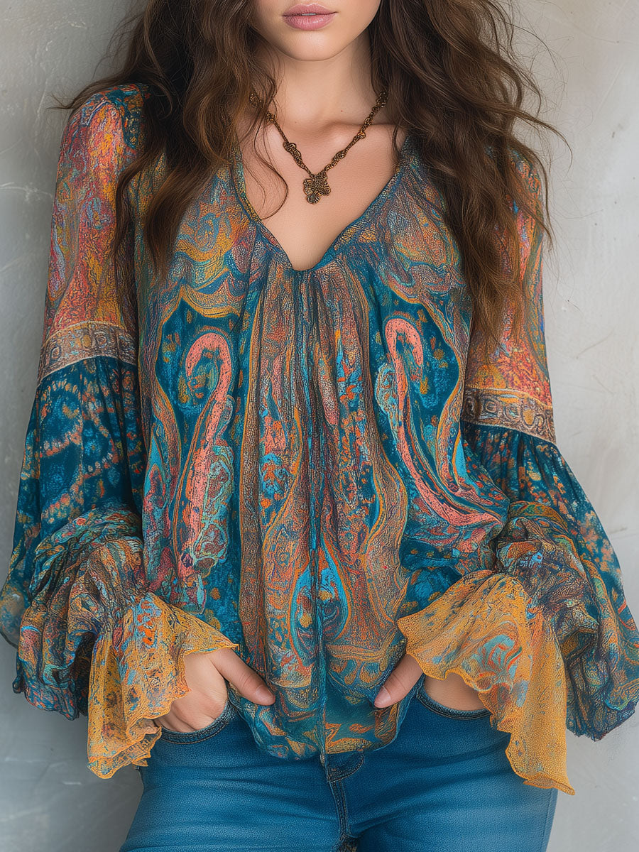 Sarina | Chiffon Blouse Womens Long Sleeve Ruffled Cuffs Elegant Fit 0