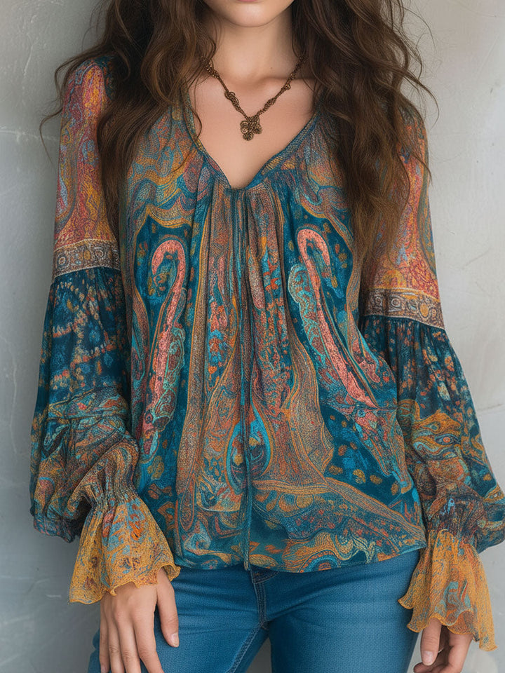 Sarina | Chiffon Blouse Womens Long Sleeve Ruffled Cuffs Elegant Fit 1