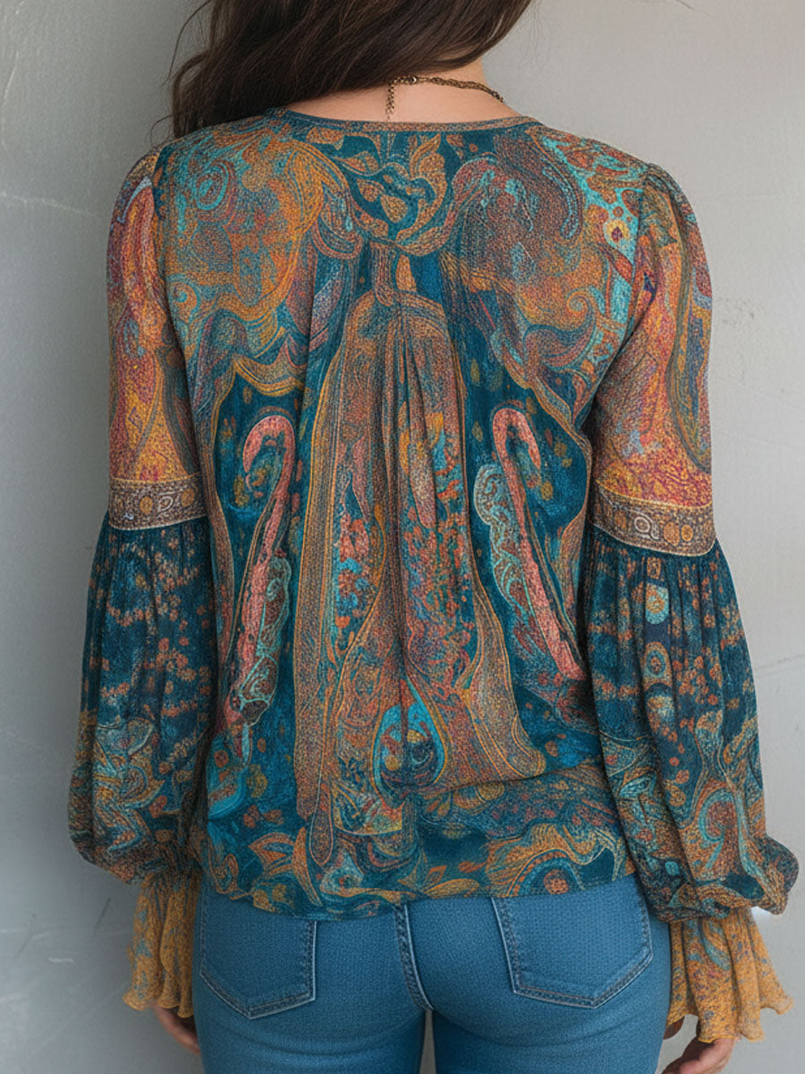 Sarina | Chiffon Blouse Womens Long Sleeve Ruffled Cuffs Elegant Fit 5