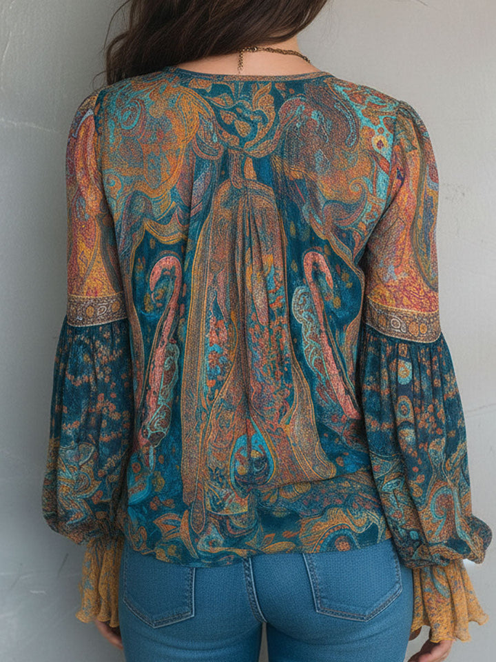 Sarina | Chiffon Blouse Womens Long Sleeve Ruffled Cuffs Elegant Fit 5