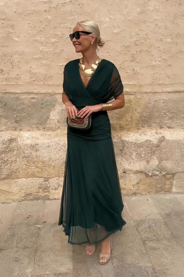 Sarina | Elegant V-Neck Maxi Dress with Sleeves for Women - Flowing Long Ceremony Dress 0