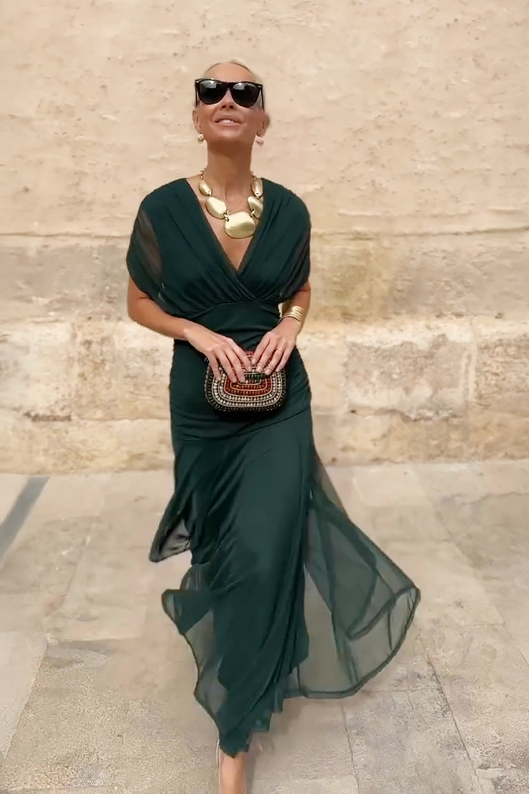 Sarina | Elegant V-Neck Maxi Dress with Sleeves for Women - Flowing Long Ceremony Dress 1