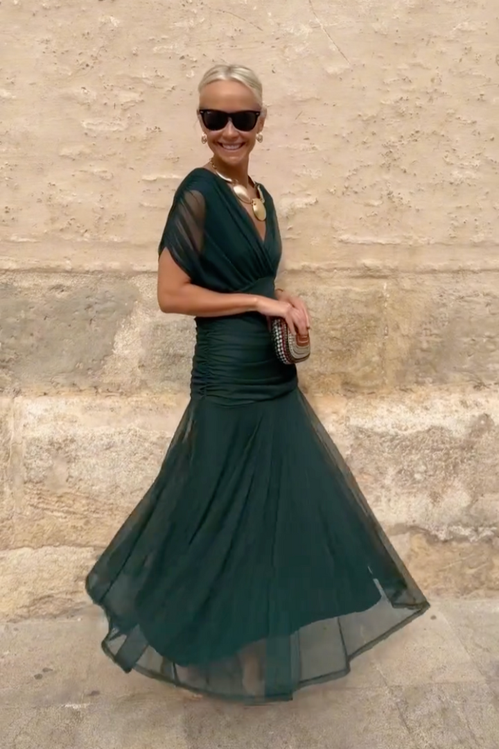 Sarina | Elegant V-Neck Maxi Dress with Sleeves for Women - Flowing Long Ceremony Dress 8