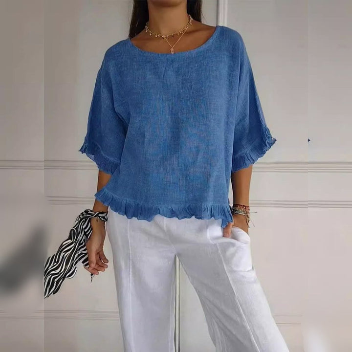 Scarlett | Comfortable And Warm Frayed-Hem Linen-Look Blouse 1
