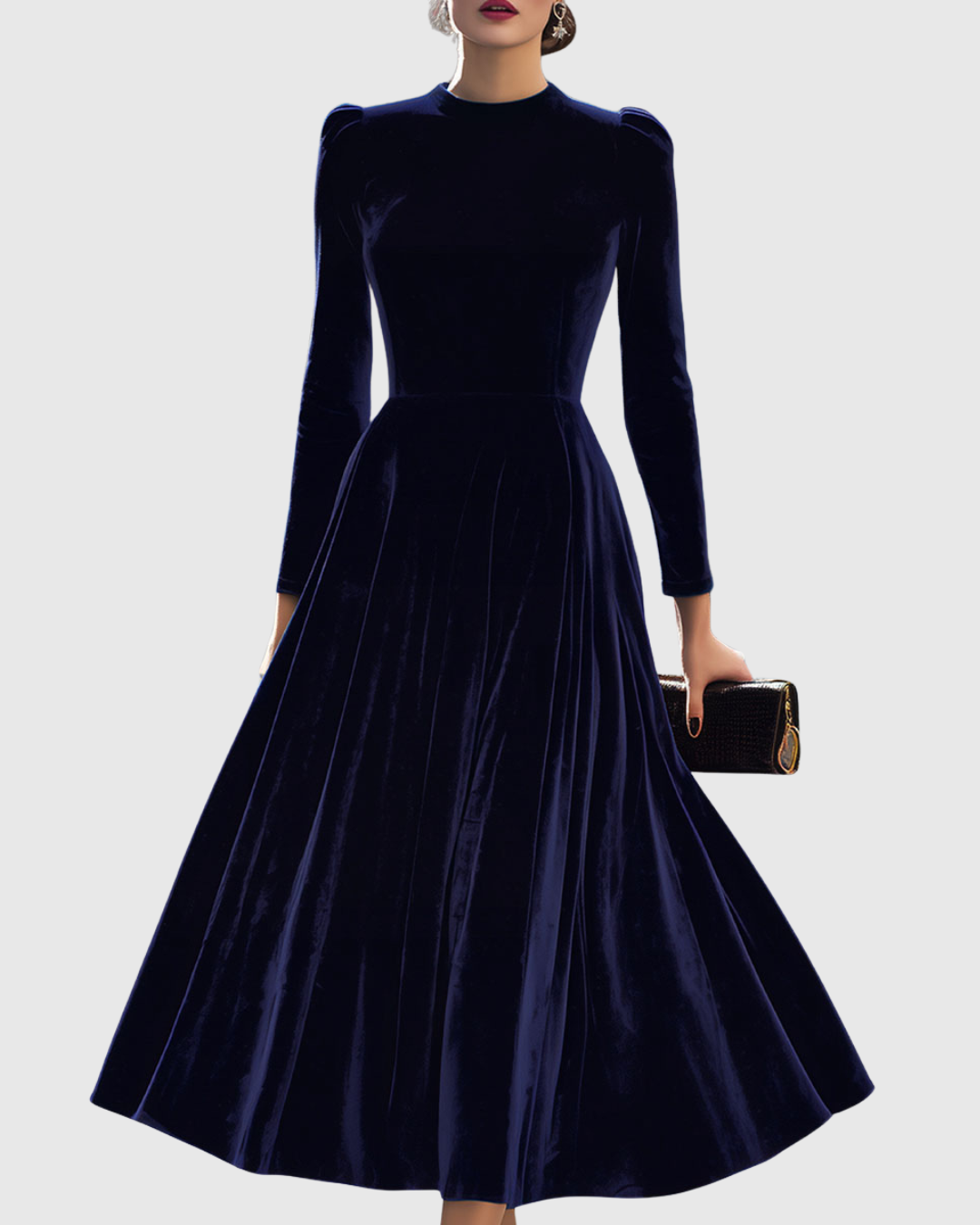 Sibella | Velvet Midi Dress Wedding Guest Elegant Long Sleeve Formal 0