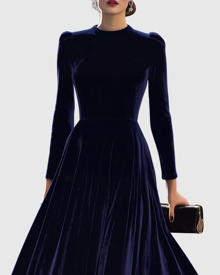 Sibella | Velvet Midi Dress Wedding Guest Elegant Long Sleeve Formal 1