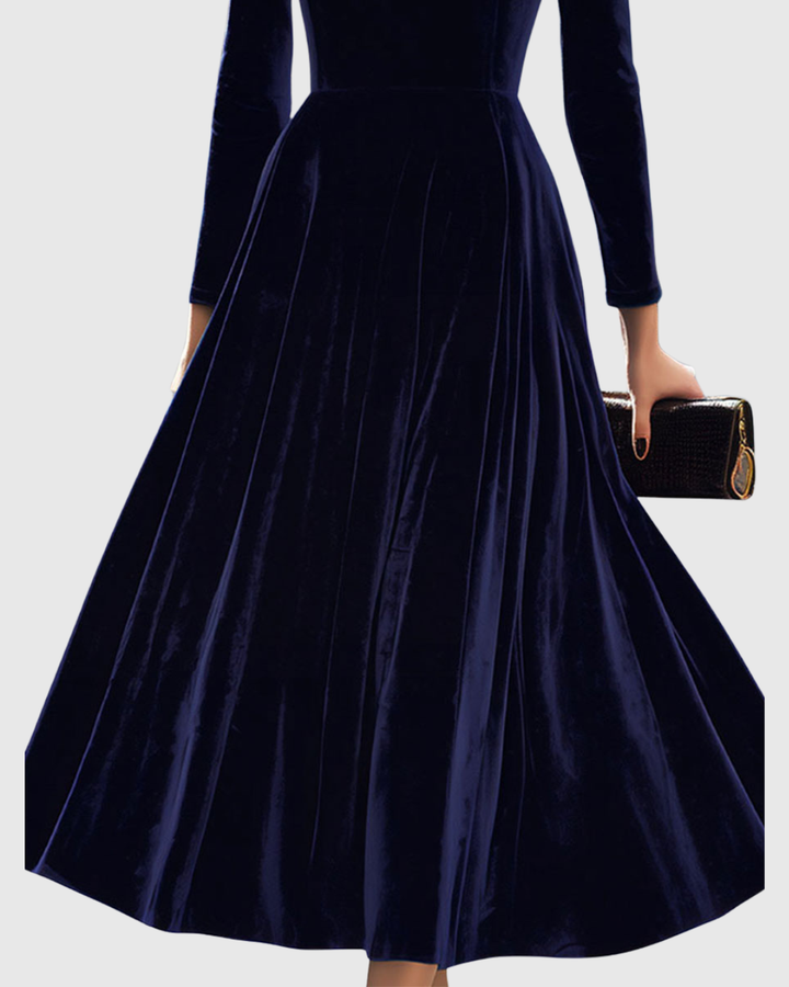Sibella | Velvet Midi Dress Wedding Guest Elegant Long Sleeve Formal 2