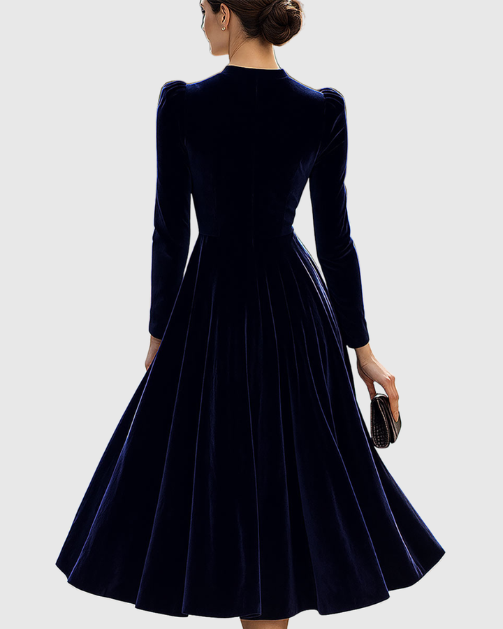 Sibella | Velvet Midi Dress Wedding Guest Elegant Long Sleeve Formal 3
