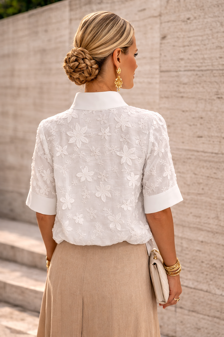 Sienna | Elegant, Lightweight &amp; Breathable Women's Blouse – High-Neck Floral Embroidery 1