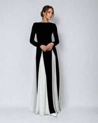 Ava | Abito Maxi a Maniche Lunghe con Contrasti Elegante