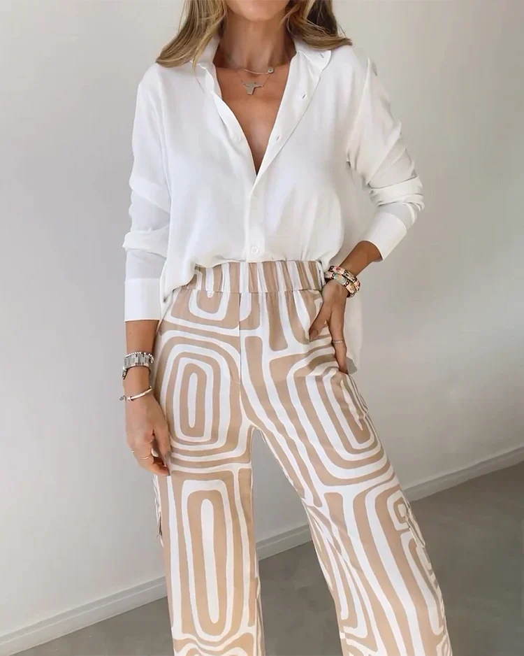 Tahlia | Geometric Print Blouse and Relaxed Pants  Two Piece Set 2