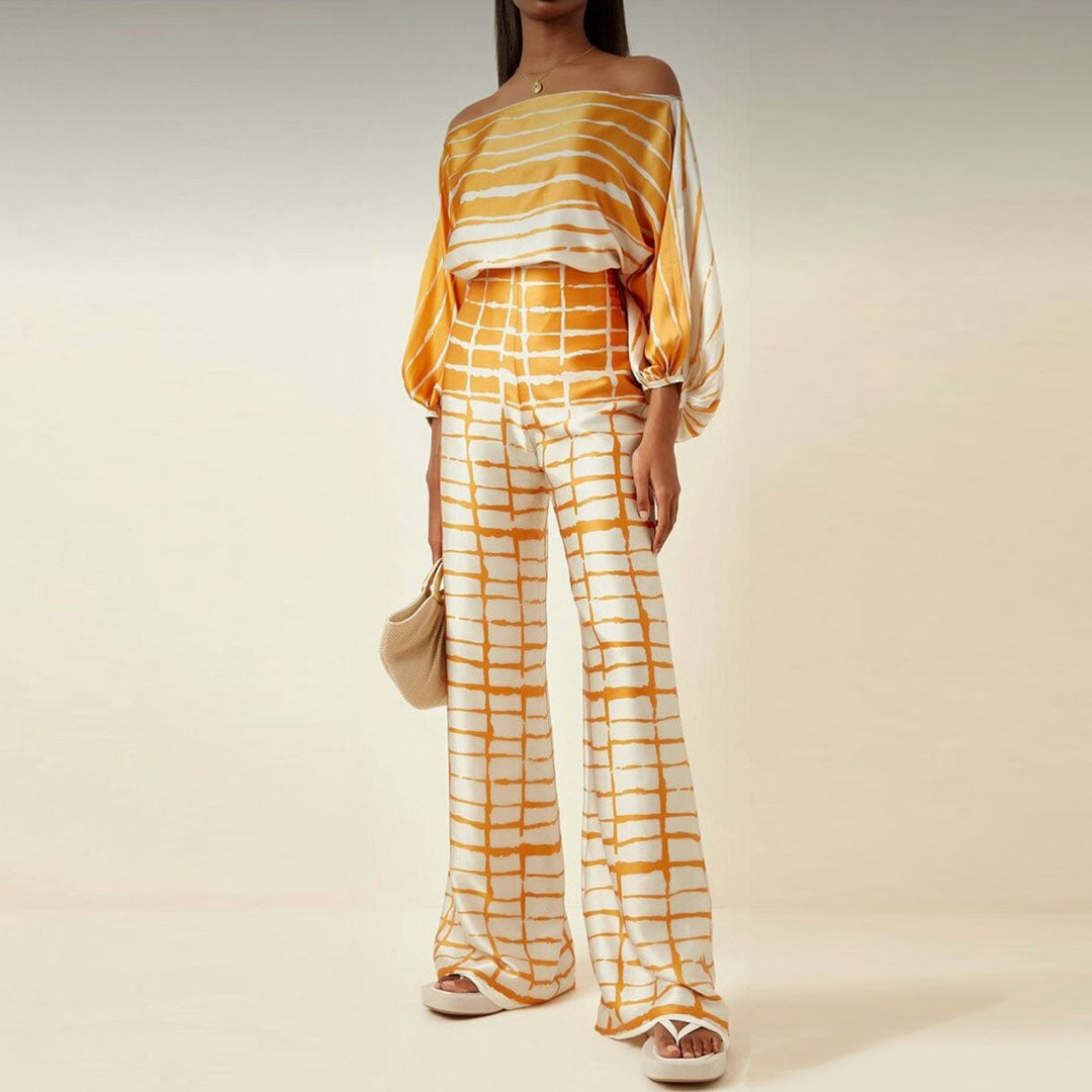 Taylah | Off-Shoulder Lantern Sleeves Two-Piece Summer Set 9