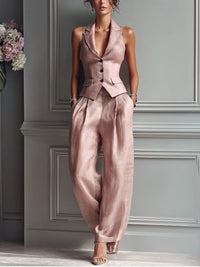 Alice | Elegant And Structured Pleated Vest Two Piece Set