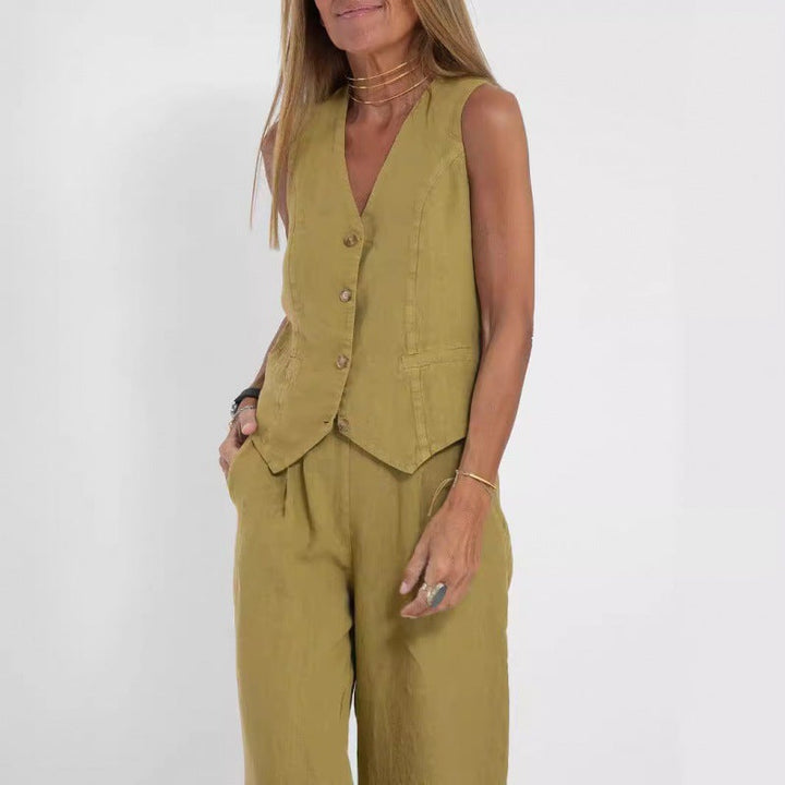 Women's elegant linen vest with button detailing Drune 3