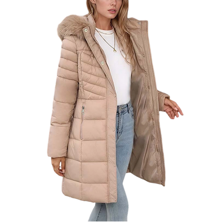 Chevronwarm | Longline Puffer Coat with Fur Hood