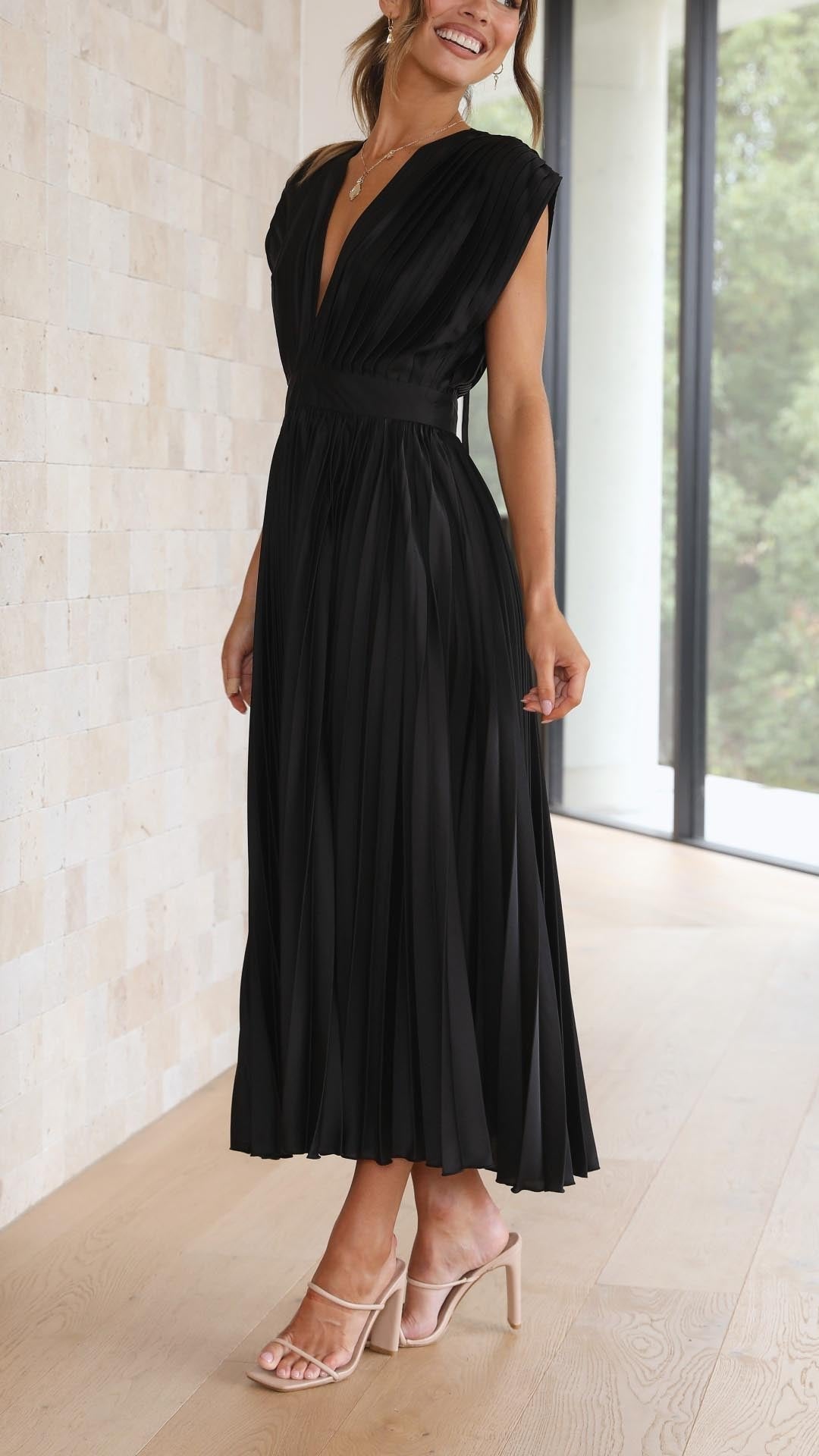 Maria | Pleated Maxi Dress for Wedding Guests