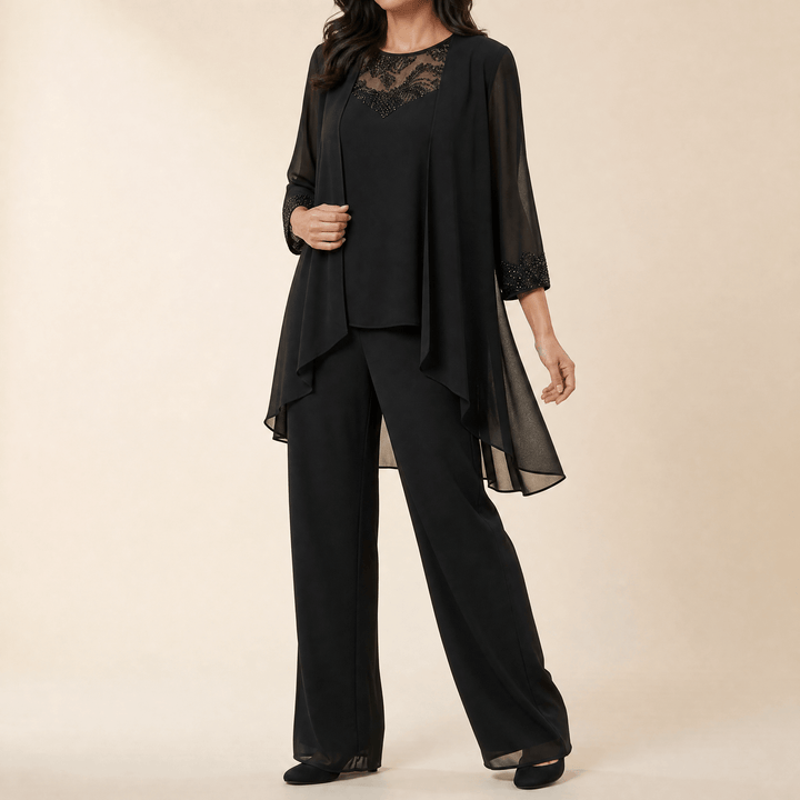 Bronte | Women's Three-Piece Pantsuit – Elegant Chiffon Set