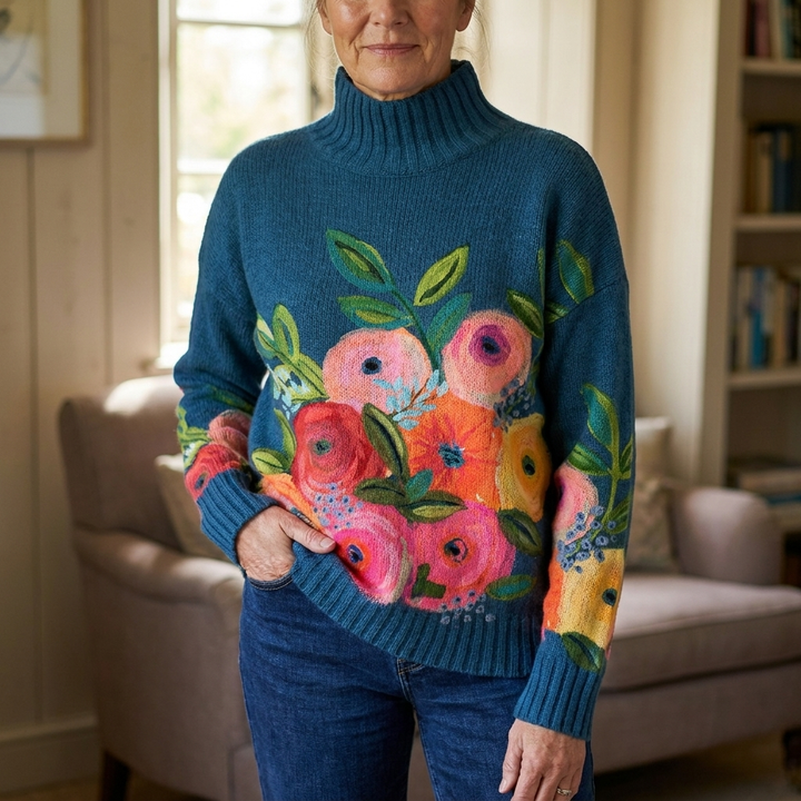 Daphne | Floral Turtleneck Jumper – Cozy Knit Sweater