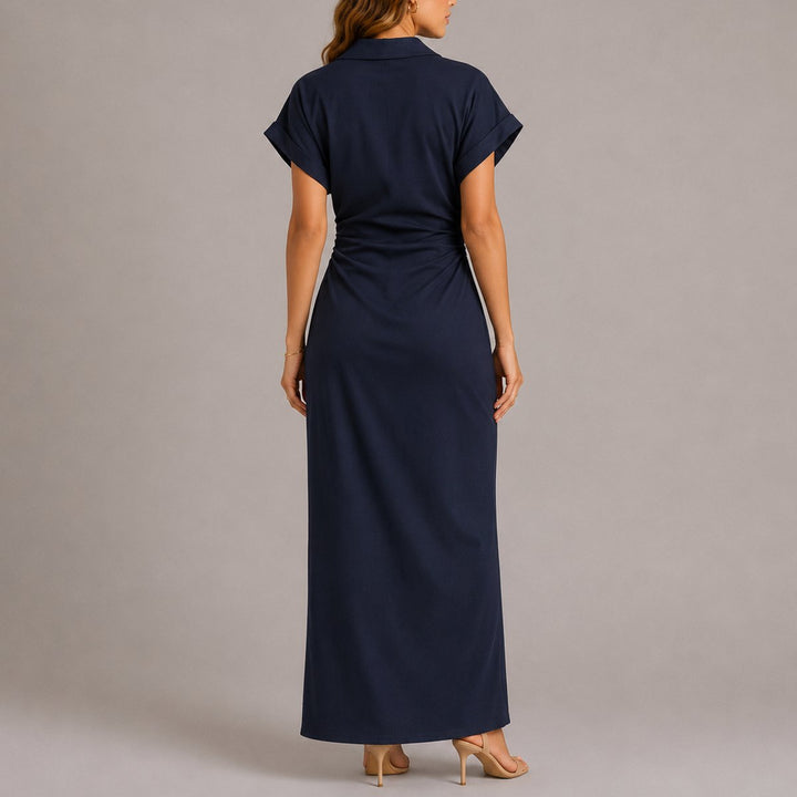 Christina | Chic e raffinato abito lungo autunnale da cerimonia stile camicia