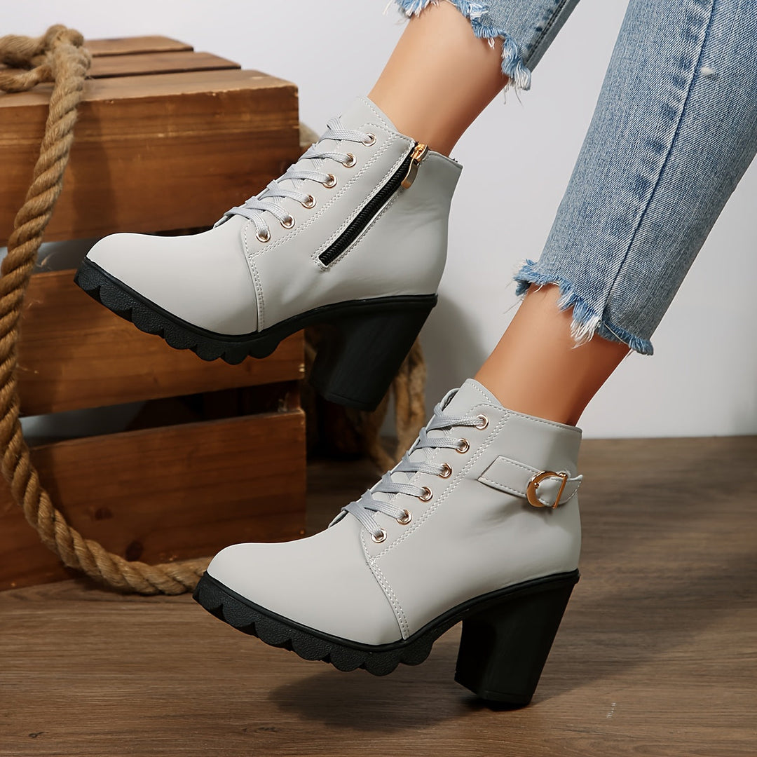 Emma | Bottines élégantes à lacets et talon bloc avec semelle crantée