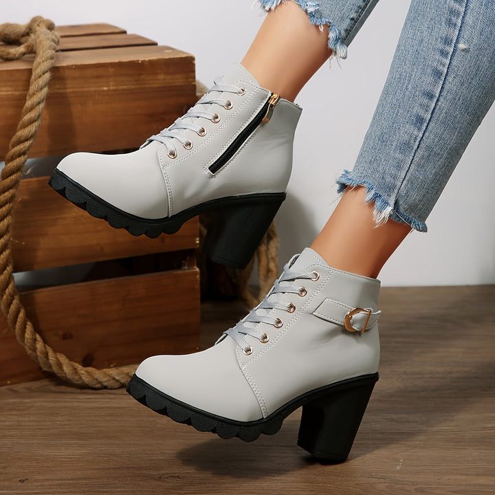 Emma | Bottines élégantes à lacets et talon bloc avec semelle crantée