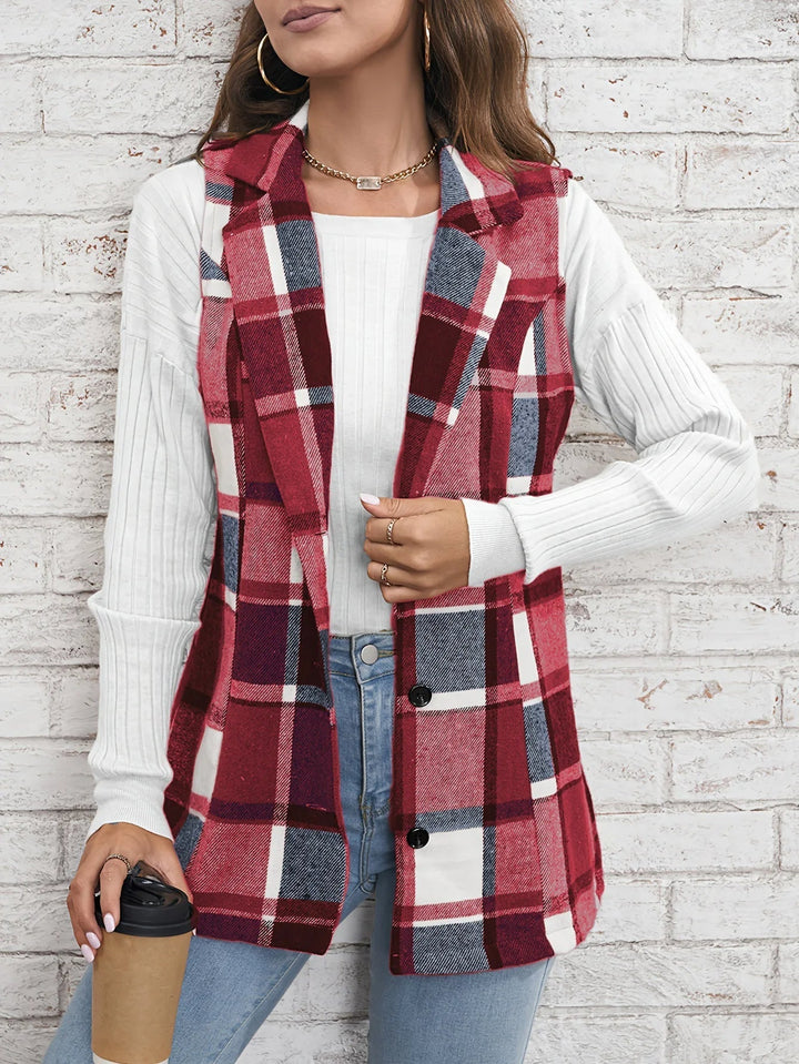 Christin | Gilet long élégant et intemporel à carreaux