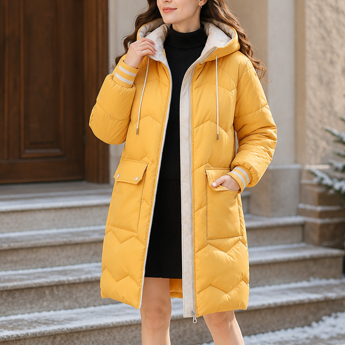 Cozyelle | Hooded Puffer Coat – Mid-Length Warmth for Women