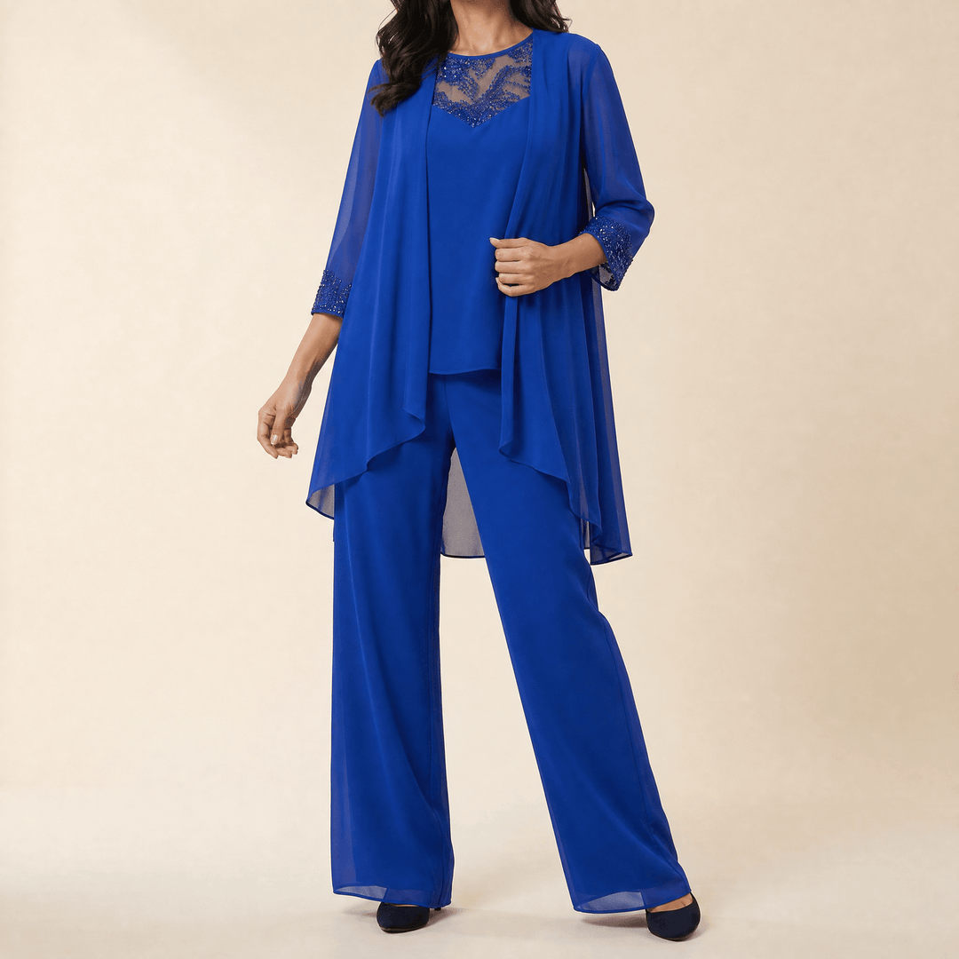 Bronte | Women's Three-Piece Pantsuit – Elegant Chiffon Set