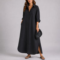 Vanessa | Robe longue décontractée et élégante en lin oversize pour mariage d’automne