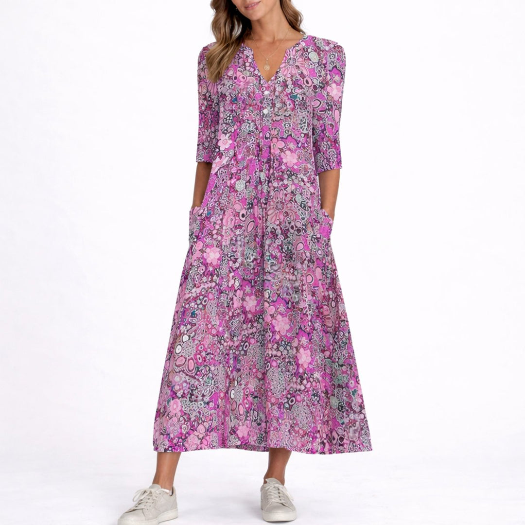 Amelia | Elegante e versatile abito midi autunnale floreale da cerimonia