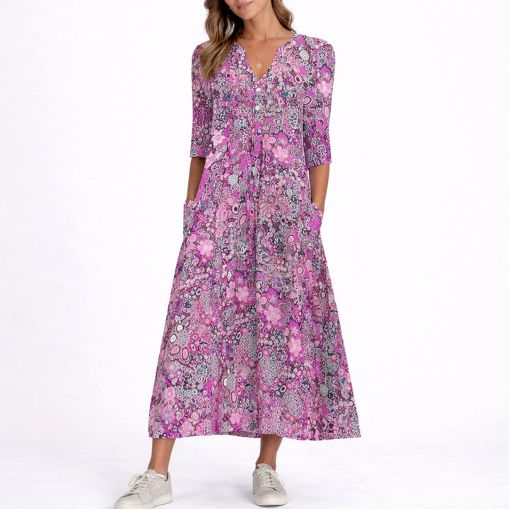 Amelia | Elegante e versatile abito midi autunnale floreale da cerimonia