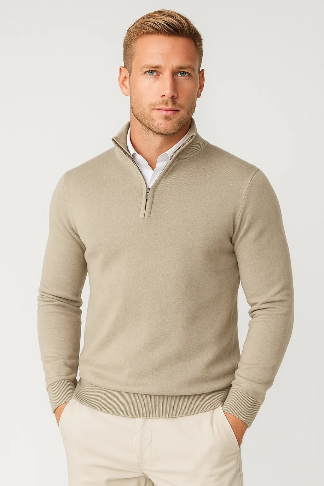 James | Modern and Casual Half Zip High Neck Sweater