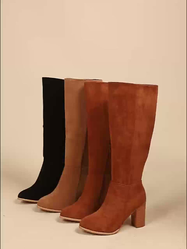 Madison | Bottes western à tige large, aspect suède et hauteur genou